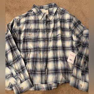 Lucky Brand Blue and White Plaid Button-Up Shirt